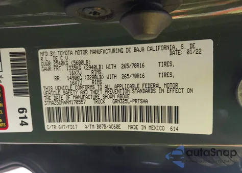 2022 Toyota Tacoma Trd Off Road z USA, uszkodzony, nr VIN 3TMAZ5CN4NM170557